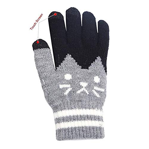 YOUZHA Guantes de invierno para mujer y hombre, corte de gato, pantalla táctil, pantalla táctil, pantalla de clic, guantes sensoriales para mujer, color gris