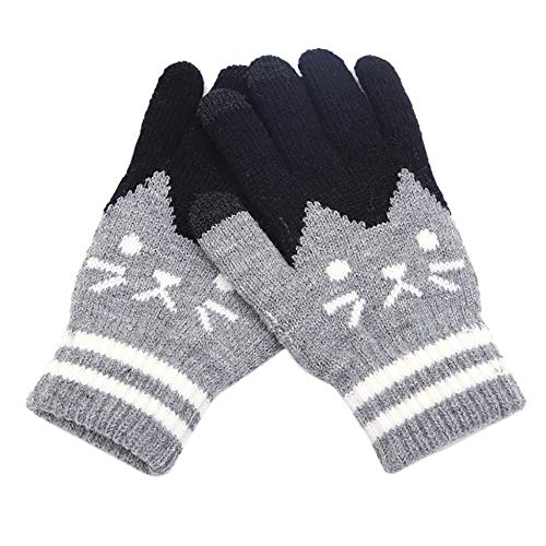 YOUZHA Guantes de invierno para mujer y hombre, corte de gato, pantalla táctil, pantalla táctil, pantalla de clic, guantes sensoriales para mujer, color gris