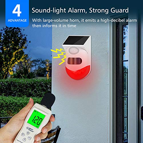 Yueyang Outdoor Solar Security Alarm Sensor de Movimiento WiFi Pir Sistema de Alarma Luz Sirena de Seguridad Inalámbrico Mando a Distancia Impermeable para Hogar