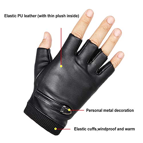 YUIP Guantes de invierno sin dedos Guantes de conducción de cuero sin dedos Guantes sin dedos hombre Unisex Hombre