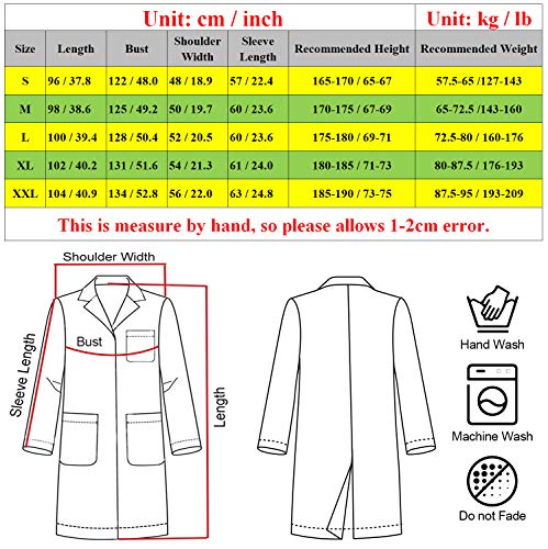 Yulang Bata Laboratorio, Bata Médico Blanco para Hombres Mujeres, Bata de Laboratorio Estudiante, Uniformes Bata Sanitarios Blancos, Unisexo Ropa Médica de Manga Larga Ropa de Trabajo