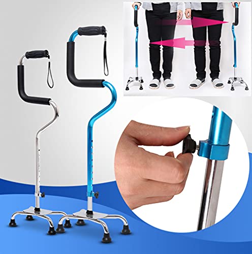 YXW Muletas ortopédicas Adulto, muletas ergonómicas de Aluminio, Bastón Cuatro Pata Ajustable, para Ancianos, discapacitados, Carga 120 kg, Plateado/Azul (tamaño, 26 × 18 × 78-95,5 cm)