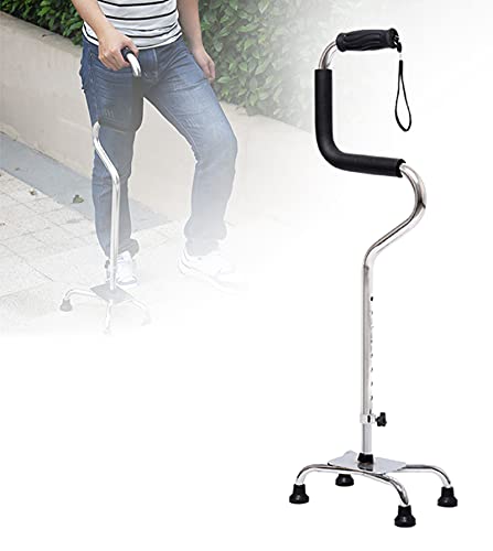 YXW Muletas ortopédicas Adulto, muletas ergonómicas de Aluminio, Bastón Cuatro Pata Ajustable, para Ancianos, discapacitados, Carga 120 kg, Plateado/Azul (tamaño, 26 × 18 × 78-95,5 cm)