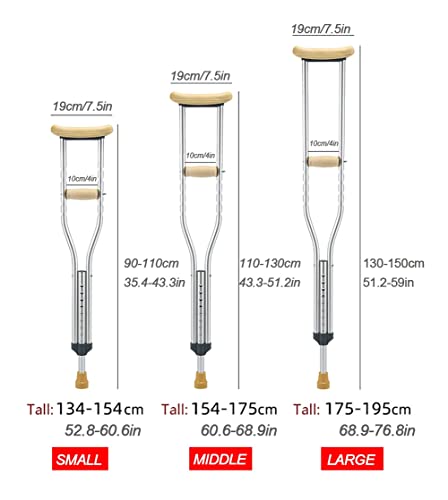 YXW Par De Muletas De Aluminio, Muletas Axilares con Almohadillas Axilas Suaves TPR Y Empuñadura, Bastones Ajustable para Niños, Jóvenes Y Adultos, Carga 100 Kg (Size : S)