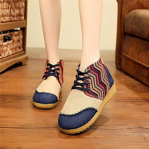 YYYSHOPP Zapatos Bordados Botas de Colores de Las Mujeres Estilo étnico Zapatos Hechos a Mano de Lino cómodos Planos Zapatos Viejos de Pekín bajo-Top Bordado Mary Janes (Color : Blue, Size : 4.5)