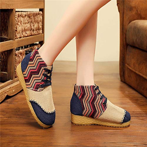 YYYSHOPP Zapatos Bordados Botas de Colores de Las Mujeres Estilo étnico Zapatos Hechos a Mano de Lino cómodos Planos Zapatos Viejos de Pekín bajo-Top Bordado Mary Janes (Color : Blue, Size : 4.5)