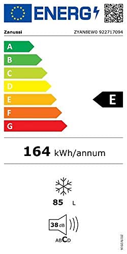 Zanussi ZYAN8EW0 Congelador Vertical mini, Libre instalación, 84,5 cm, Capacidad 85 Litros, Control mecánico, Congelación rápida, 3 Cajones, Puerta Reversible, Blanco