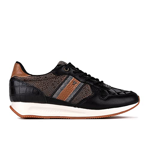 Zapatilla Sneaker Yumas Camille Negro Bronce Fabricado en Microfibra y nilón Transpirable. Plantilla Textil para Mujer