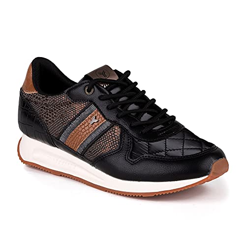 Zapatilla Sneaker Yumas Camille Negro Bronce Fabricado en Microfibra y nilón Transpirable. Plantilla Textil para Mujer