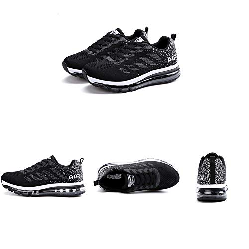 Zapatillas de Deporte Hombre Mujer Running Bambas Ligero Zapatos para Correr Respirable Calzado Deportivo Andar Crossfit Sneakers Gimnasio Moda Casuales Fitness Outdoor Blackwhite 46