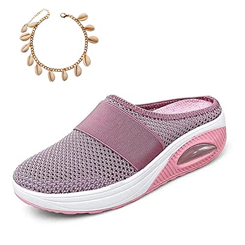 Zapatos ortopédicos para caminar con cojín de aire para mujer, zapatos ortopédicos para caminar con diabéticos, transpirables, casuales, con cojín de aire sin cordones, Pink, 37.5 EU