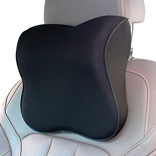 ZATOOTO Reposacabezas Coche - Reposacabezas Coche Cojin Con Espuma de Memoria, Diseño Ergonómico y Para Aliviar el Dolor de Cuello, Correas Ajustables y Funda Lavable (Negro)