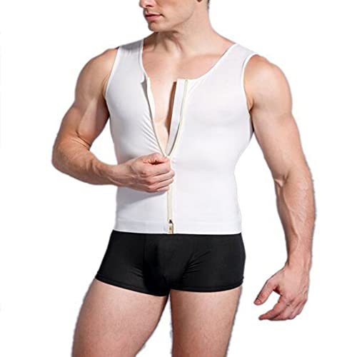 ZAYZ Fajas de los Hombres Compresión Camisa de Liposucción Control de Barriga Chaleco Apretado Adelgazar Escultor de Cuerpo Ocultar Camiseta de Pecho con Cremallera (Color : Weiß, Size : XL)