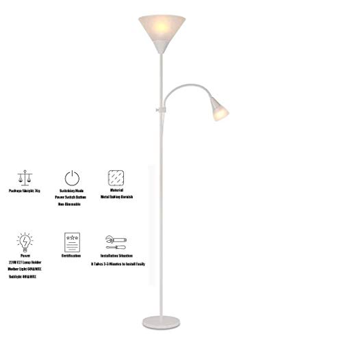 ZBBN Lámpara de pie LED para Madre e Hija con luz de Lectura Lateral Ajustable para Leer, Trabajar, Sala de Estar, Dormitorio, Oficina de 70 Pulgadas de Alto (Color: Plata) (Plata)