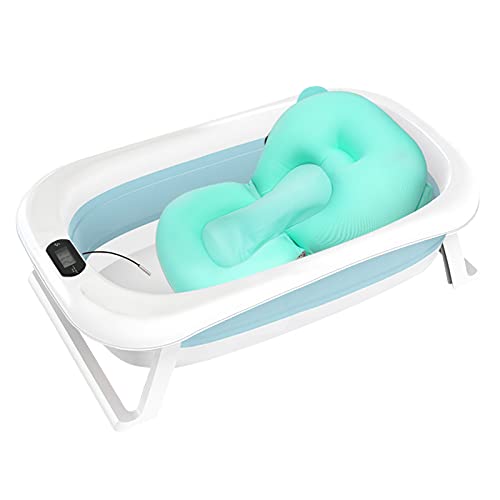 ZEHNHASE Bañera Plegable Bebé, bañera para bebés con cama de seguridad y ranura de almacenamiento, con termómetro y Tapa de agua