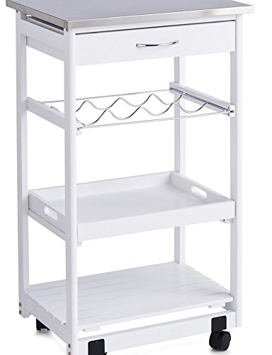 Zeller 13772 - Carrito de Cocina con Parte Superior en Acero Inoxidable (47 x 37 x 82 cm), Color Blanco