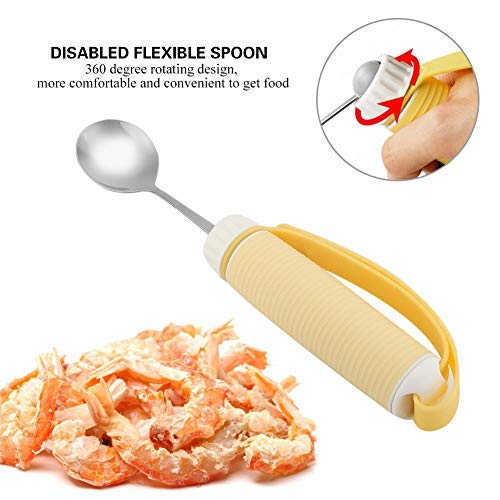 Zerodis Juego de Tenedor de Cuchara para Pacientes discapacitados Artritis Anciano utensilio Extra¨ªble Giratorio para Comer vajillas para Pacientes discapacitados Ancianos con discapacidad(Cuchara)