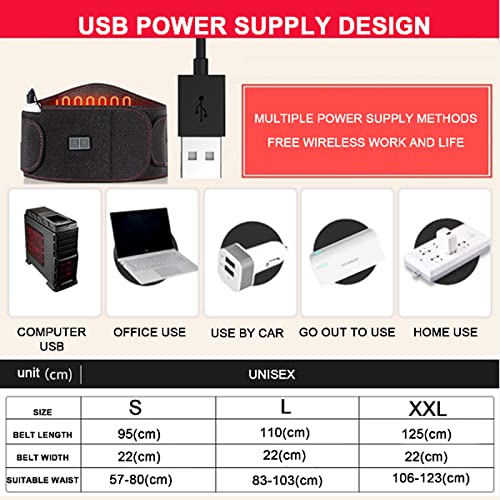 ZHJIUXING ST Cinturón de Cintura ​con Calefacción, Eléctrica Faja Lumbar para Aliviar el Dolor de la Parte Baja de la Espalda, Cinturon Lumbar con Resorte Desmontable y Masaje vibratorio, L