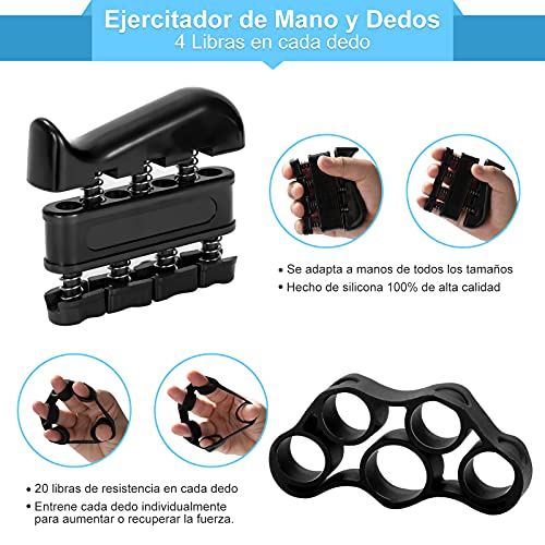 ZITFRI Fortalecedores de Mano 5-60KG Ajustable Fortalecedor de Agarre 5PCS Kit Entrenamiento Dedos Antebrazo Muñeca Ejercitadores de Manos y Estirador de Dedos, Pelota Antiestres, Apretón de Manos