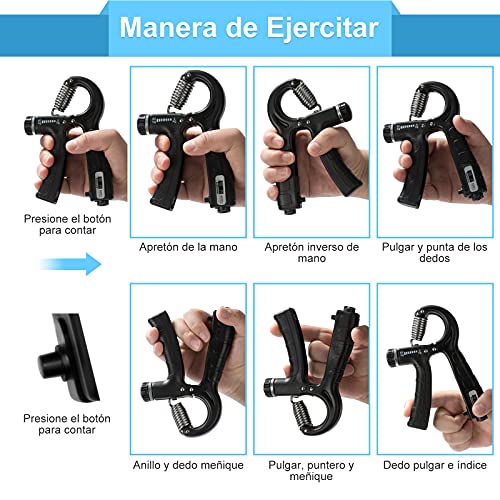 ZITFRI Fortalecedores de Mano 5-60KG Ajustable Fortalecedor de Agarre 5PCS Kit Entrenamiento Dedos Antebrazo Muñeca Ejercitadores de Manos y Estirador de Dedos, Pelota Antiestres, Apretón de Manos