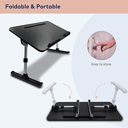 ZOLDA Mesa Plegable para Cama & Sofa - Premium Soporte Portatil Multifunción. Bandeja para Cama, Sofá, Suelo o como Escritorio de Pie Transportable (Negro y Aluminio)