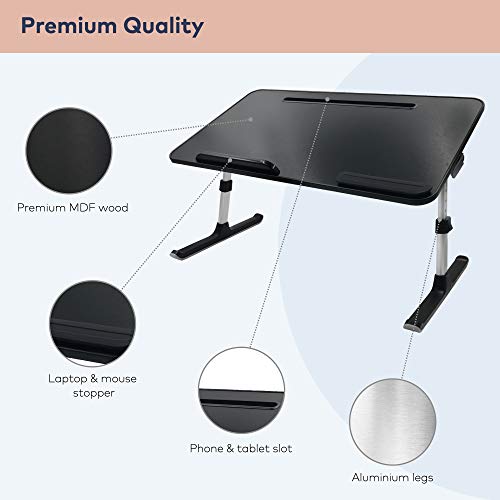 ZOLDA Mesa Plegable para Cama & Sofa - Premium Soporte Portatil Multifunción. Bandeja para Cama, Sofá, Suelo o como Escritorio de Pie Transportable (Negro y Aluminio)