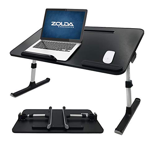 ZOLDA Mesa Plegable para Cama & Sofa - Premium Soporte Portatil Multifunción. Bandeja para Cama, Sofá, Suelo o como Escritorio de Pie Transportable (Negro y Aluminio)