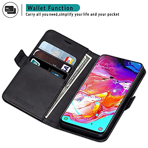 ZONNAVI Funda para Samsung Galaxy A70 / Galaxy A70S, Funda Libro de PU Cuero con Soporte y Ranura para Tarjeta, Billetera Flip Cover Magnético Carcasa para Samsung Galaxy A70 / Galaxy A70S (Negro)