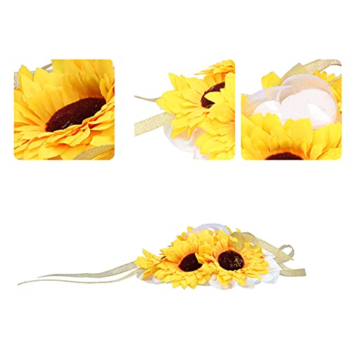 Zopsc-1 Almohada De Anillo De Bodas, Tela De Girasol Elegante Almohada De Anillo Amarilla Flor con Funda En Forma De Corazón para Intercambio De Anillo