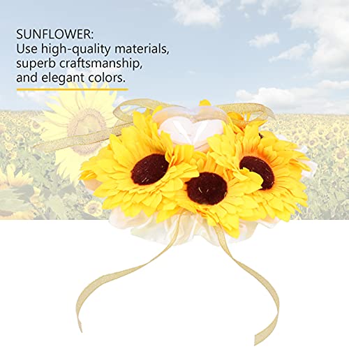 Zopsc-1 Almohada De Anillo De Bodas, Tela De Girasol Elegante Almohada De Anillo Amarilla Flor con Funda En Forma De Corazón para Intercambio De Anillo