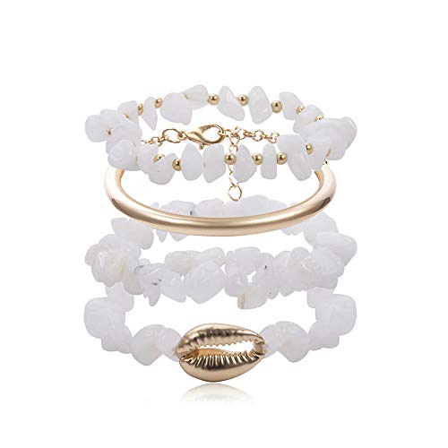 Zuiaidess Pulseras para Mujer,Brazalete Ajustable Exagerada Personalidad Vintage Turquesa Blanco Simple Piedra Natural Pulseras Codo Shell para Niñas Mujer Joyería Pulsera De Desgaste Cotidiano