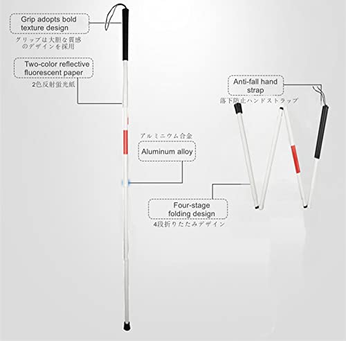 ZXMD Bastón para Ciegos Bastón Plegable De Aluminio Bastón para Ciego Plegable Reflectante De 4 Secciones / 5 Secciones 120cm