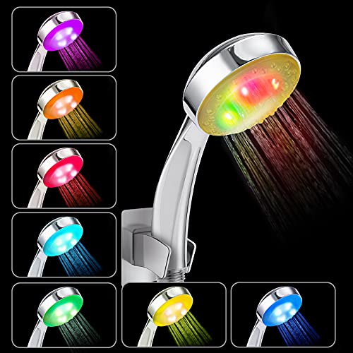 ZYGODLUK Alcachofa de Ducha Led Alta Presión de Luz Ducha Cambia de Color Cabezal Ahorro de Automáticamente Agua Ducha de Mano Alta Presion, Ahorro de Agua, Spa Para Bañar Adultos Niños