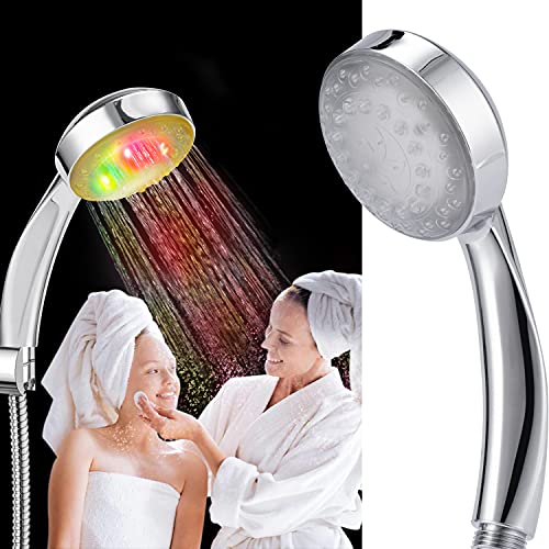 ZYGODLUK Alcachofa de Ducha Led Alta Presión de Luz Ducha Cambia de Color Cabezal Ahorro de Automáticamente Agua Ducha de Mano Alta Presion, Ahorro de Agua, Spa Para Bañar Adultos Niños