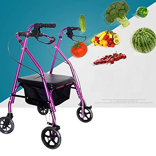 ZYQDRZ Carrito De La Compra Multifuncional, Carro De Almacenamiento De Cocina, Carrito De La Compra Antiguo, Caminante De Cuatro Ruedas con Asiento, Freno, Caminando Carro para Ancianos