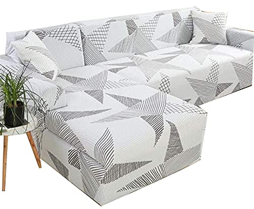 ZZDXW Funda De Sofá Chaise Longue Beige Gris Liso Seccionales Elastica En Forma De L Cubre Sofá Tipo L Cubiertas Derecha Izquierdo 1 2 3 4 Plazas Fundas Protector para Sofás Gatos Perro