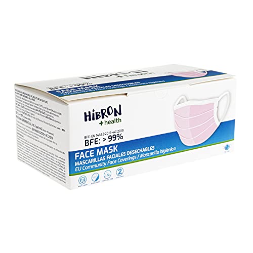 100 Mascarillas Rosas Desechables Homologadas CWA 17553: 2020 con Método de Ensayo BFE: EN14683:2019 en España, BFE > 99%