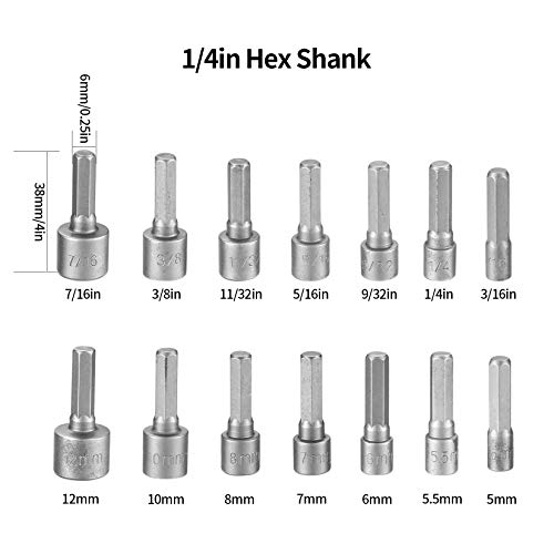 14 Piezas Adaptadores llave de Vaso para Tuercas, Zócalo de Taladro Hexagonal, Tuerca Magnético Adaptador de Zócalo,llaves de Vaso de Inserción de Destornillador para Brocas Destornillador Magnético