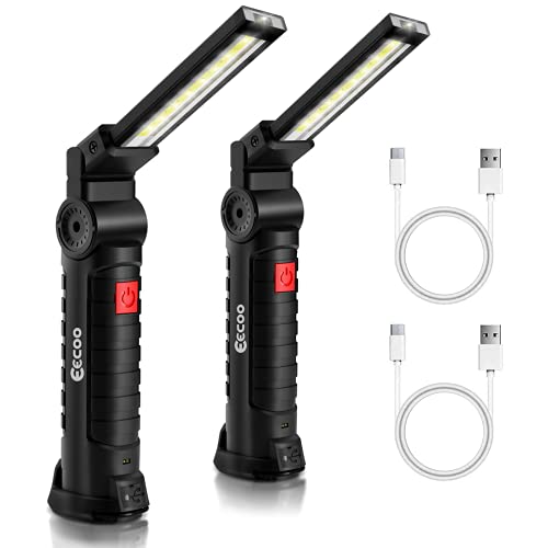 2 Pack Linterna Taller LED Recargable 1800mAh, Linterna de Trabajo 5 Modos 800 Lúmenes, Lámpara de Inspección con Base Magnética y Gancho para Emergencia, Taller, Automóviles (Grande)