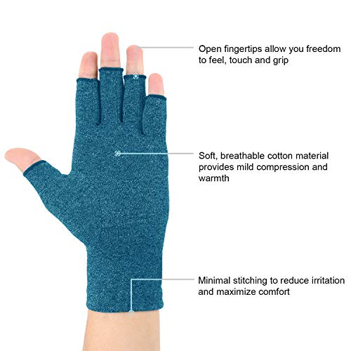 2 pares de guantes de compresión de artritis para aliviar el dolor de artritis, reumatoide, osteoartritis y túnel carpiano para hombres y mujeres, sin dedos para escribir (grande, azul)