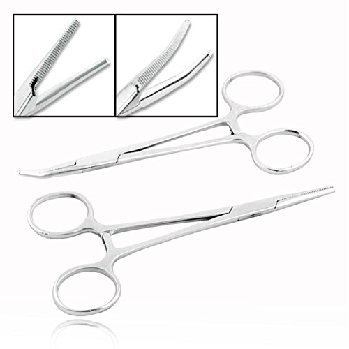 2 pinzas Hemostat rectas y curvadas de acero inoxidable para pesca, costura, relleno de muñecas, la mayoría de cualquier necesidad de hobby