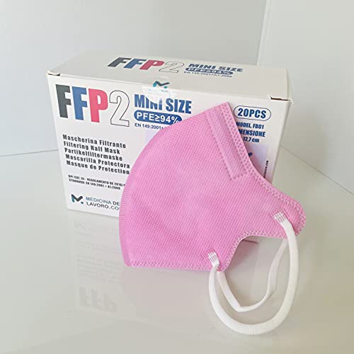 20 Mascarillas FFP2/KN95 Rosa Talla Pequeña Small Homologadas Certificación CE sin Válvula de 4 Capas, Máscara Protectora de Polvo, Mascarilla de Protección con Filtros de Calidad BFE≥94, 20 Piezas