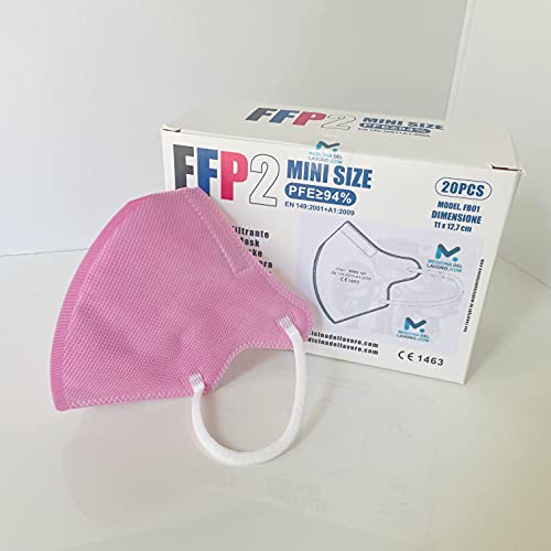 20 Mascarillas FFP2/KN95 Rosa Talla Pequeña Small Homologadas Certificación CE sin Válvula de 4 Capas, Máscara Protectora de Polvo, Mascarilla de Protección con Filtros de Calidad BFE≥94, 20 Piezas