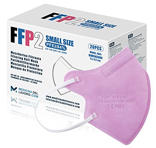 20 Mascarillas FFP2/KN95 Rosa Talla Pequeña Small Homologadas Certificación CE sin Válvula de 4 Capas, Máscara Protectora de Polvo, Mascarilla de Protección con Filtros de Calidad BFE≥94, 20 Piezas