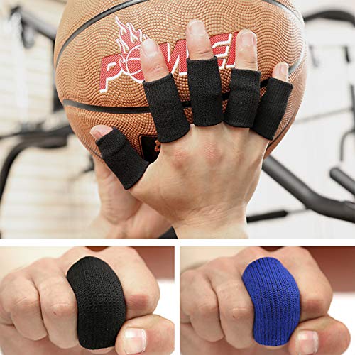 20 piezas Mangas para los dedos Elásticos Protectores de compresión para la artritis Banda elástica transpirable para montañismo, Correr, Baloncesto, Voleibol, Ciclismo(10 Azul,10 Negro)