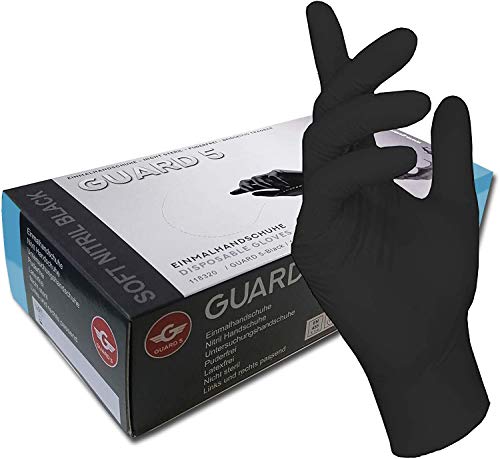 200 Piezas - Guantes Desechables - GUARD 5 - Guantes de nitrilo Negro - Guantes de Cocina Desechables Tatuaje Artista mecánico o médico (Xtra Large)