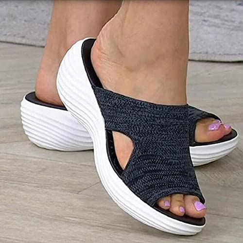 2021 actualizado: Sandalias de Deslizamiento ortopédicas elásticas, Sandalias correctivas Deportivas de Punto, Zapatos de Playa de Verano para Mujeres para el hogar (Gray, US10)