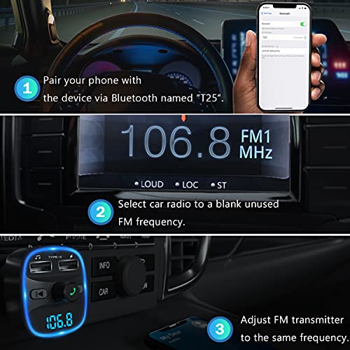 [2021 Versión] LENCENT Transmisor FM Bluetooth para Coche, Manos Libres Inalámbrico Reproductor MP3 Coche, Adaptador de Radio con Dual USB 5V/2.4A & 1A, Soporte Tarjetas SD, USB, y Flash Drive