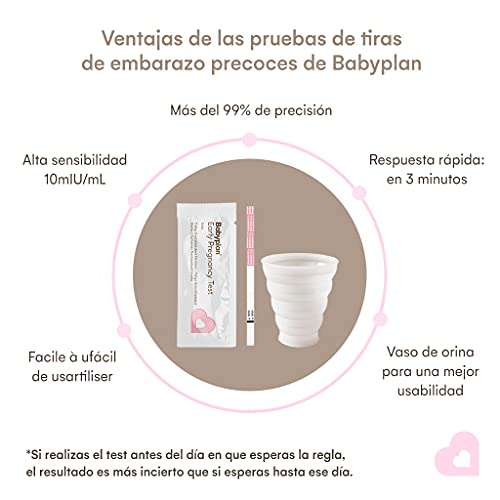 21 test de Embarazo de Detección Precoz Babyplan, en formato Tira, (Muy sensible- 10mIU), (HCG), Test fácil de usar, Manuales de uso detallados (21 uds.)