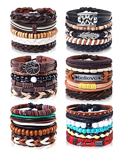 29 Piezas Cuero Pulseras Árbol de la Vida para Hombres Mujer Trenzado Pulsera Cuentas de Madera Cuerda Brazalet Vintage Pulsera Ajustable (joyería)